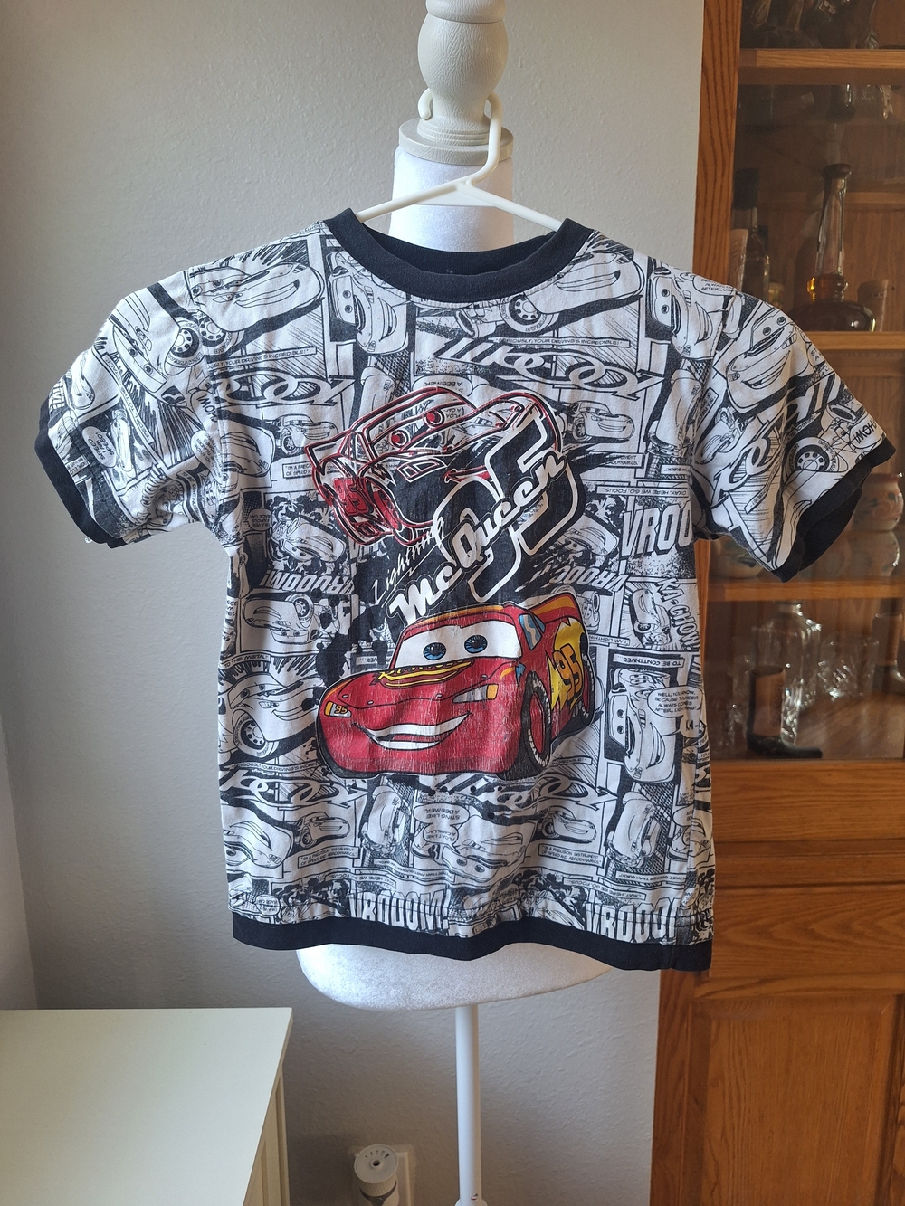 Disney Cars Lightning McQueen Black & White Tee with Red Graphic